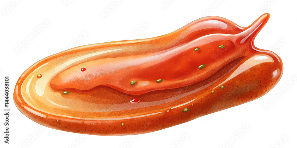 Naklejka premium Stylized Tteokbokki Piece with Gochujang Sauce on a Black Background