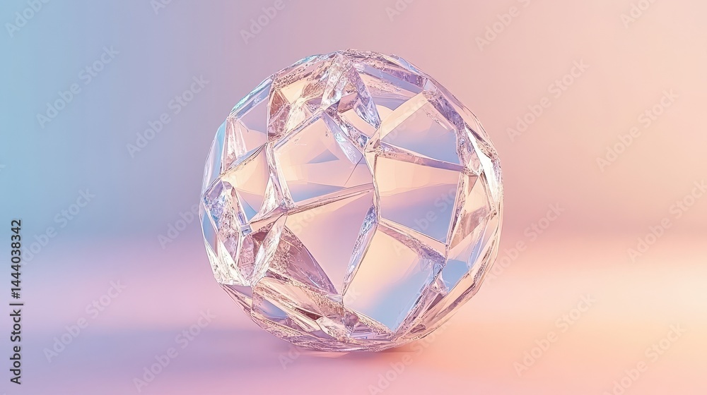A multifaceted, glassy sphere radiates soft light. A multifaceted, glassy sphere radiates soft light.