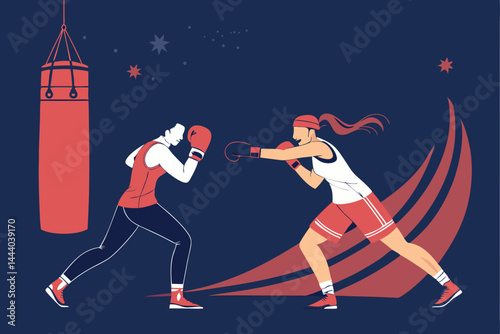 Design a vibrant banner advertising boxing and cardio training, featuring powerful imagery of a boxer in action. Include motivational text.