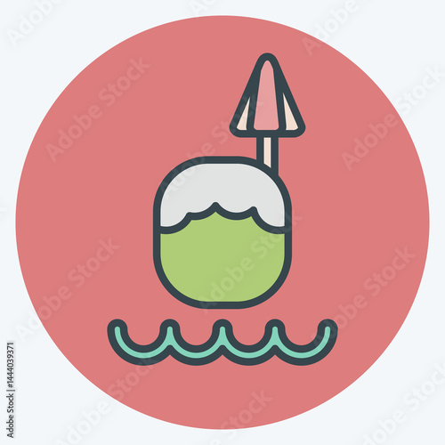 Icon Coconut Drink. related to Hawaii symbol. color mate style. design editable