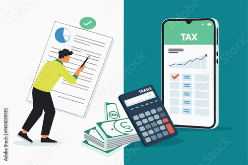 Create a bold, graphic illustration depicting Pennsylvania state tax calculations, showcasing complex formulas and financial data with vibrant colors.
