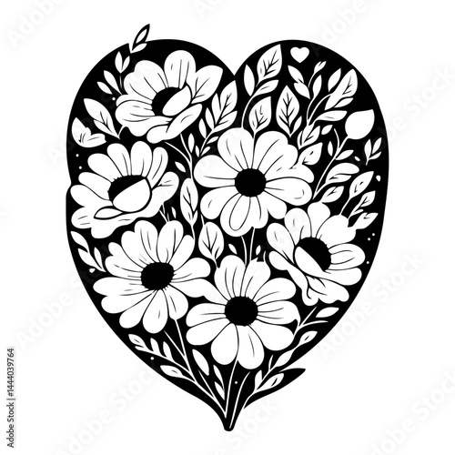 Heart shaped flower design illustration for cards, greetings and decorations