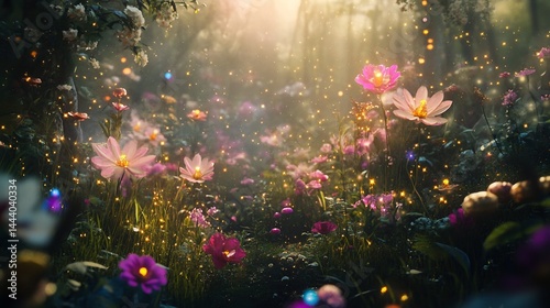 Enchanted Meadow, A magical floral landscape filled with light and beauty