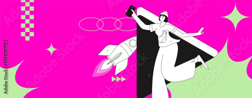 People exercising healthy running vector internet operation illustration
