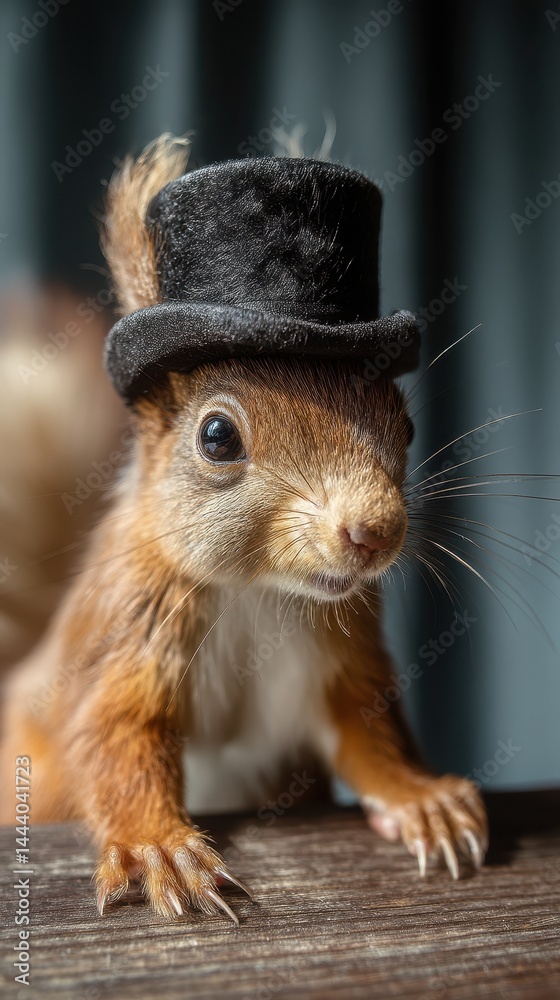 Obraz premium A charming squirrel wearing a tiny top hat.