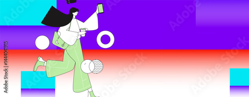 People exercising healthy running vector internet operation illustration
