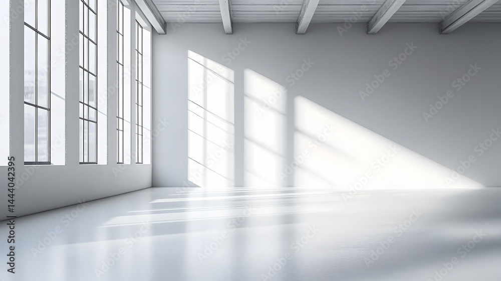Obraz premium Natural light shadows in a modern architectural space minimalist design pure white background