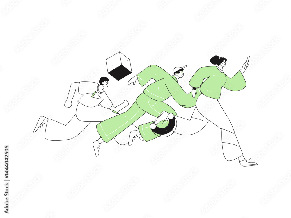 Fototapeta premium People exercising healthy running vector internet operation illustration 