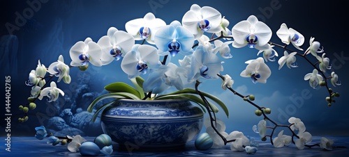 orchid in Delfts Blauw,ai generative