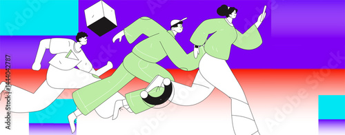 People exercising healthy running vector internet operation illustration
