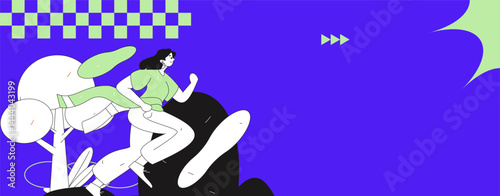 People exercising healthy running vector internet operation illustration
