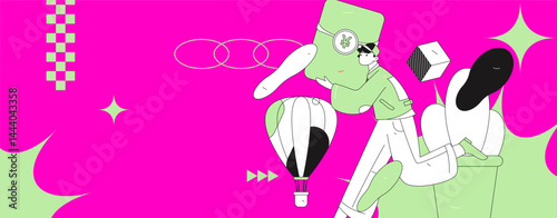 People exercising healthy running vector internet operation illustration
