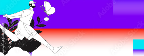 People exercising healthy running vector internet operation illustration

