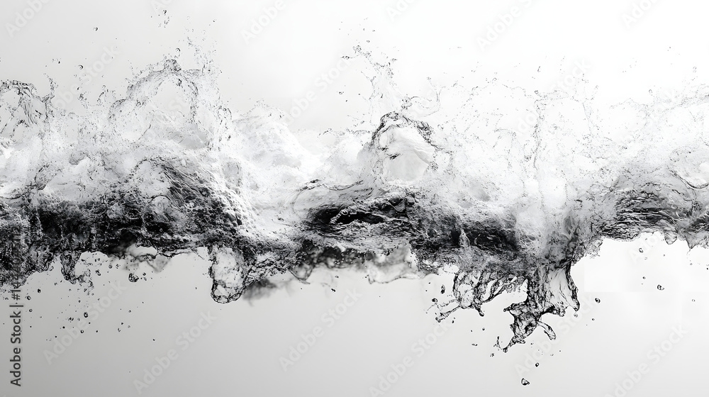 Obraz premium Dynamic water splash action on horizontal pure white background abstract photography minimalist design