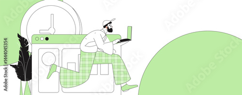 People exercising healthy running vector internet operation illustration
