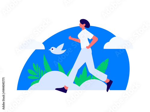 People exercising healthy running vector internet operation illustration
