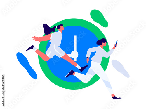 People exercising healthy running vector internet operation illustration
