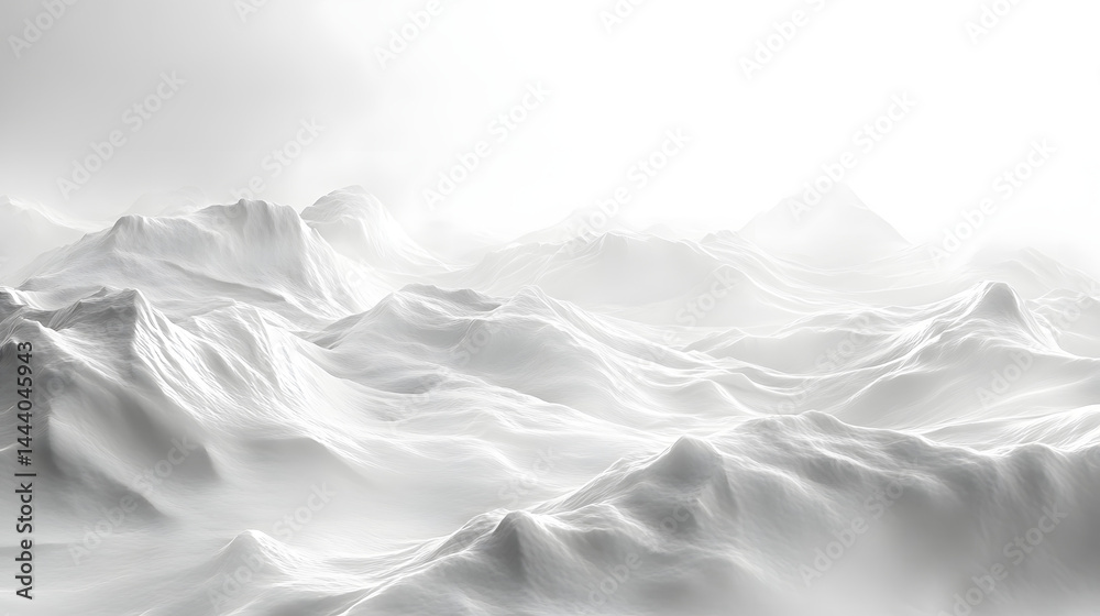 Obraz premium Serene snow-covered mountains ethereal landscape digital art horizontal white background calm atmosphere