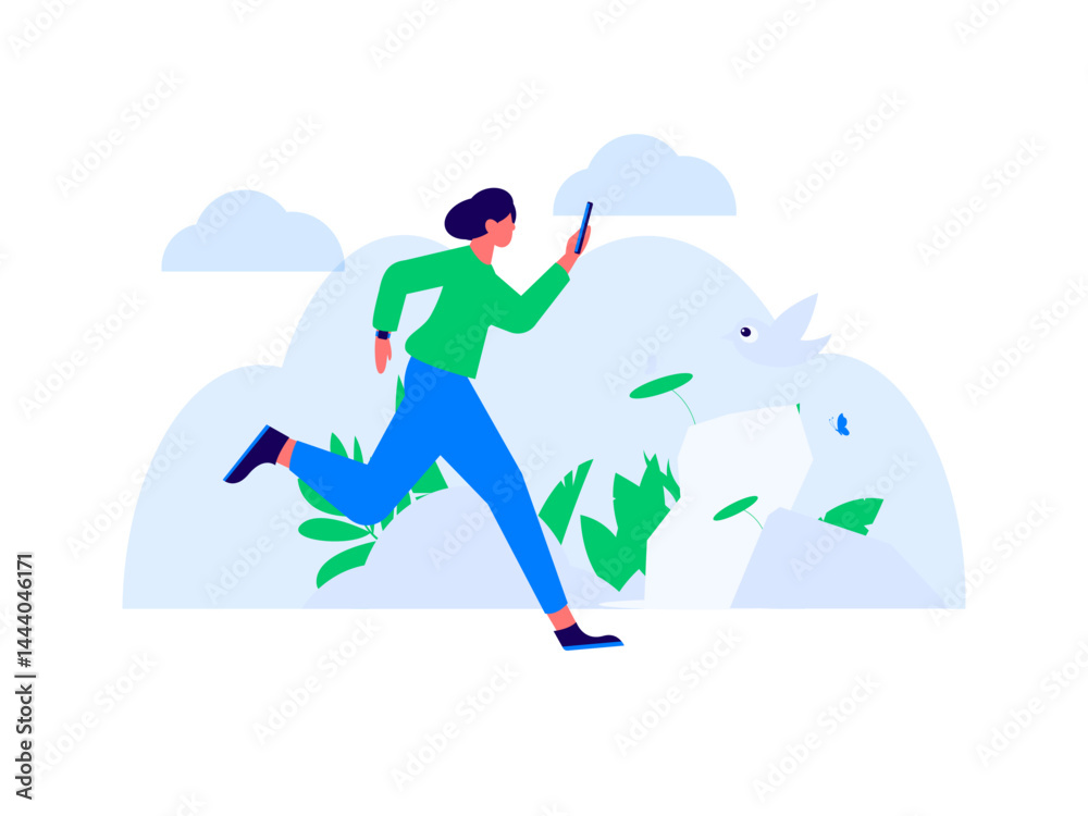 Fototapeta premium People exercising healthy running vector internet operation illustration 