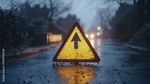 Wet road, cautionary triangle