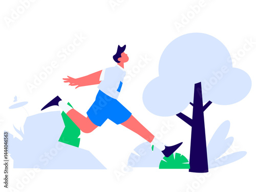 People exercising healthy running vector internet operation illustration
