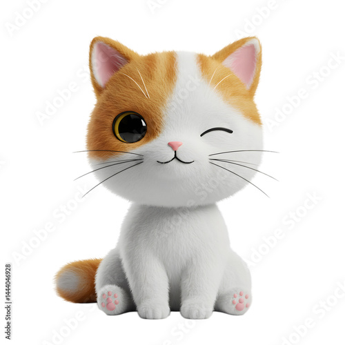 Cute Cartoon Cat Winking with Fluffy Fur and Big Eyes