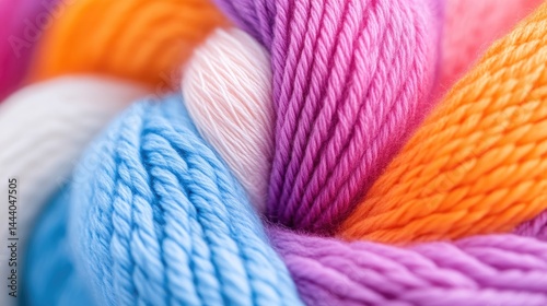Close-up of colorful braided threads.  Intricate blend of vibrant hues creating a textured, tangled effect