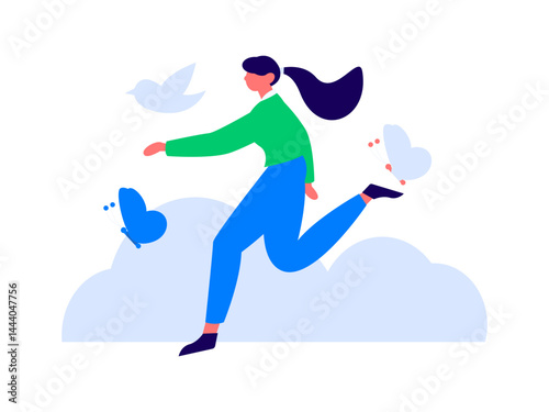 People exercising healthy running vector internet operation illustration
