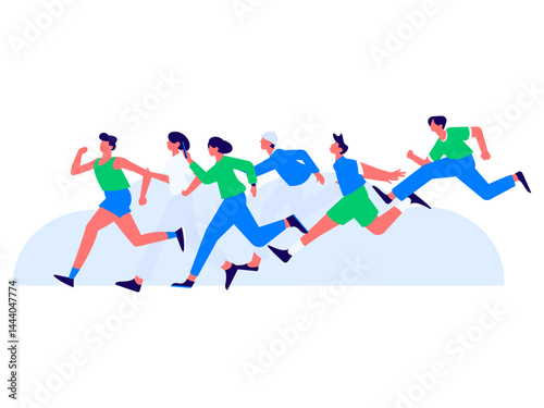 People exercising healthy running vector internet operation illustration
