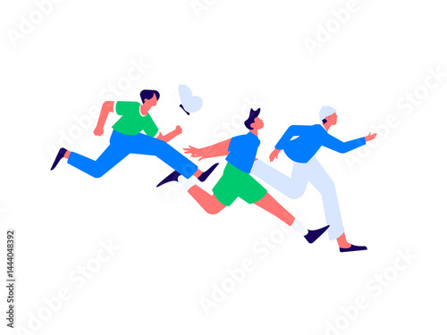 People exercising healthy running vector internet operation illustration
