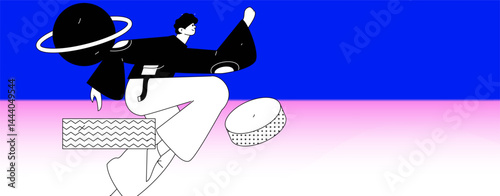 People exercising healthy running vector internet operation illustration
