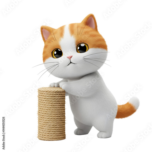 Cartoon Cat Scratching Post Cute Pet Animal Illustration