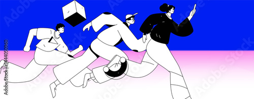 People exercising healthy running vector internet operation illustration
