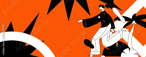People exercising healthy running vector internet operation illustration
