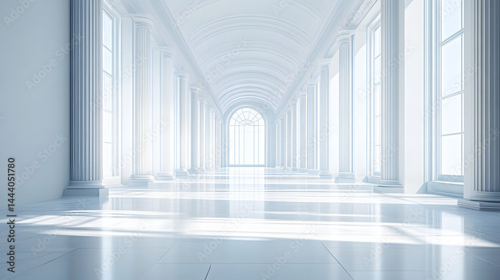Obraz premium Serene architectural interior space pure white background minimalist design bright lighting