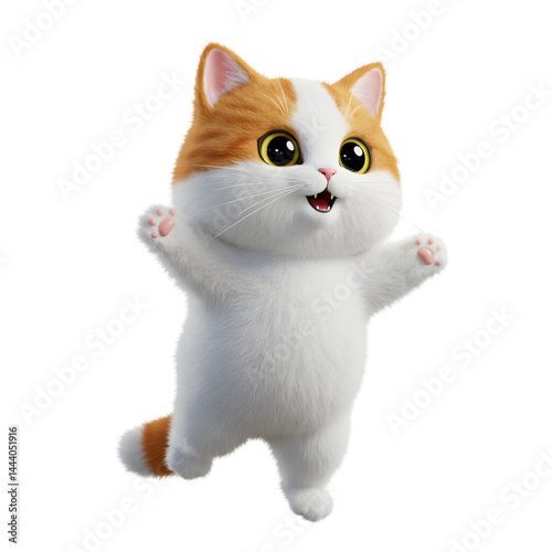 Happy Kitten Standing Upright, Smiling Cat with Orange Fur