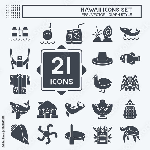 Icon Set Hawaii. related to Holiday symbol. glyph style. design editable