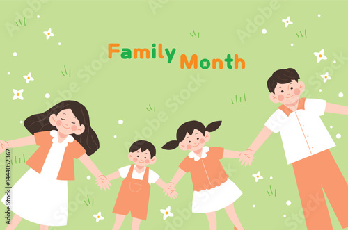 정의달 잔디에 누운 가족 일러스트 배경