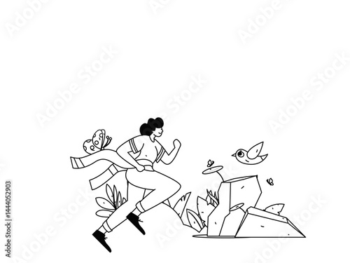 People exercising healthy running vector internet operation illustration
