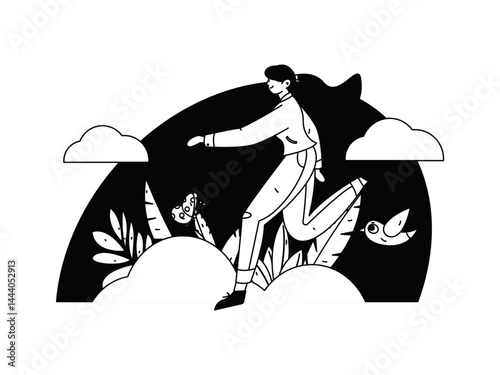 People exercising healthy running vector internet operation illustration
