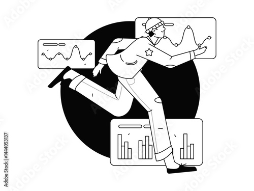 People exercising healthy running vector internet operation illustration
