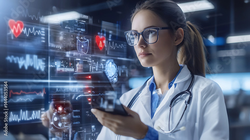 Wallpaper Mural Healthcare technology innovation medical professional analyzing data in a modern hospital environment Torontodigital.ca