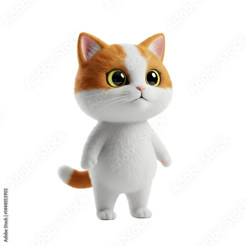 Standing Cat with Orange and White Fur on Transparent Background