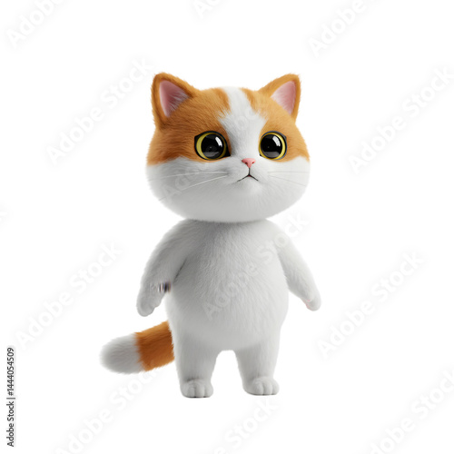 Standing Cartoon Cat with Big Eyes on Transparent Background