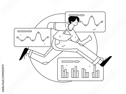 People exercising healthy running vector internet operation illustration
