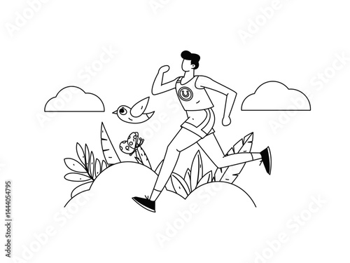 People exercising healthy running vector internet operation illustration
