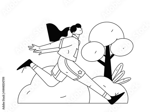 People exercising healthy running vector internet operation illustration
