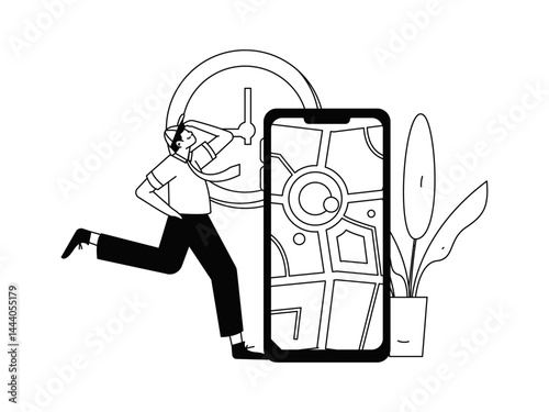 People exercising healthy running vector internet operation illustration
