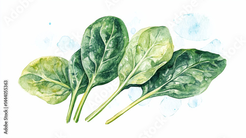 fresh green spinach leaves watercolor paint art illustration.ai 