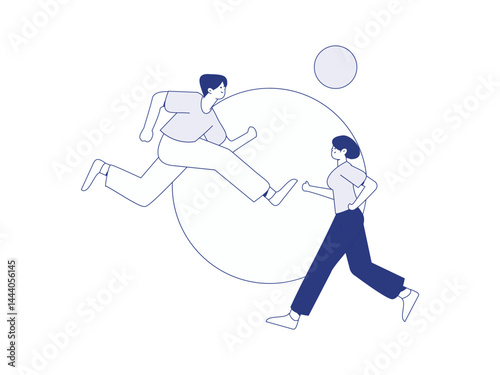 People exercising healthy running vector internet operation illustration
